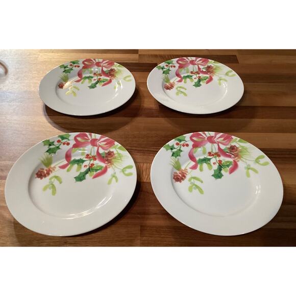 Paula Deen Dinnerware Christmas Wreath 8” Salad Dessert Plate Set Lot Of 4 - Picture 3 of 9